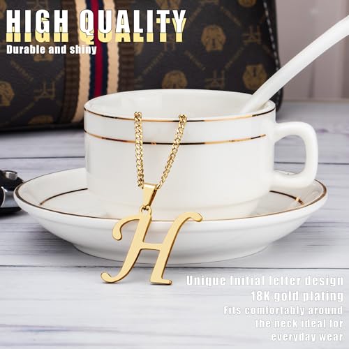 Suweibuke Initial Necklace for Men Women Boys Girls, 18K Gold Plated 26 Letters Pendant Necklace, Personalized Jewelry Gifts - color: Gold--1H