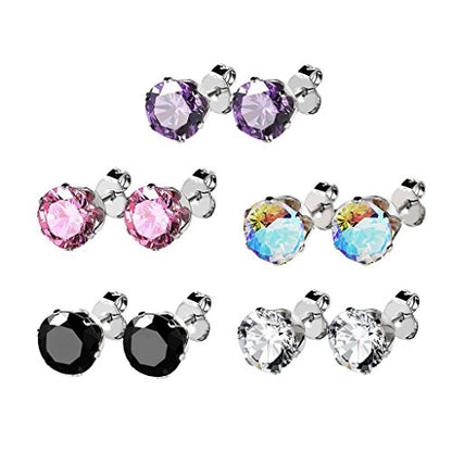 316L Stainless Steel 22G Stud Earrings Set Of 5 Pairs Cubic Zirconia Earring Studs 22 Gauge Prong Setting CZ Gems Ear Stud Jewelry 3mm-7mm Pack of 10 - style: 6mm - 10PCS