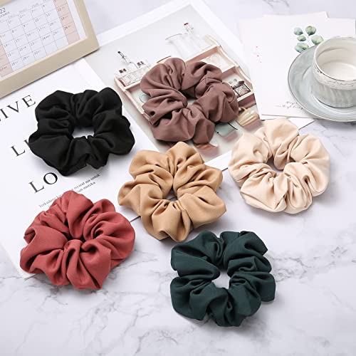 Lolalet Scrunchies for Women, Satin Hair Scrunchies Softer Than Silk Hair Ties for Hair Sleep, Big Scrunchy Ponytail Holder with Elastic Hair Bands for Girls Thick Thin Curly Hair -6 Pack, Style E - color: 5 - Cloth/Grey, Khaki, Flesh Pink, Black, Green,