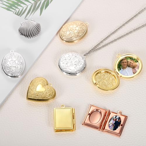 MECCANIXITY Custom Photo Locket Charm, Copper Retro Picture Locket Pendants for DIY Memorial KeyChains Necklace Bracelet Jewelry Making - color: Gold, style: Engraved Heart