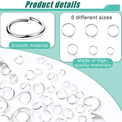 Jump Rings for Jewelry Making Kit, 1500 pcs Jewelry Repair Kit for Necklace Bracelet, Lobster Clasps and Closures Repair Supplies Kit with Pliers Tweezers-Silver - color: Silver