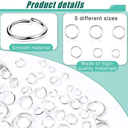 Jump Rings for Jewelry Making Kit, 1500 pcs Jewelry Repair Kit for Necklace Bracelet, Lobster Clasps and Closures Repair Supplies Kit with Pliers Tweezers-Silver - color: Silver