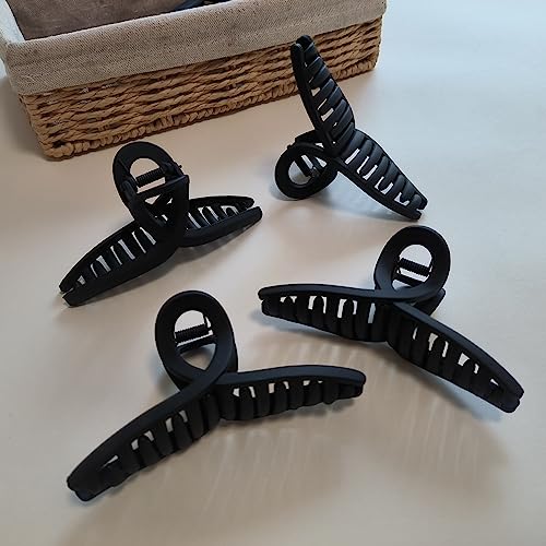 11CM Hair Claw Clips Large No Slip Big Matte Jaw Clip for Thin Fine and Medium Thick Hair Women and Girls, 4 Pack(Black)