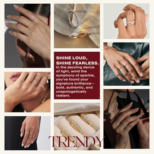 2mm 925 Sterling Silver Rings Gold Engagement Wedding Bands Eternity Cubic Zirconia Simulated Diamond 2pairs Stackable Ring for Women Size 5-10 - color: Silver