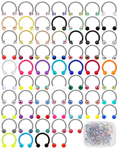 ONESING 53-80 Pcs Septum Rings 16g, Septum Rings for Women Septum Piercing Jewelry Horseshoe Nose Hoop Rings Lip Tragus Cartilage Earrings Stainless Steel Body jewelry 10mm - color: MixcolorB-65 Pcs