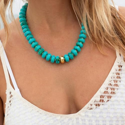 Chunky Colorful Choker Necklace for Women - Summer Beach Round Resin Beads Necklace, Trendy Statement Summer Beach Jewelry Birthday Gifts for Vacation Holiday - color: 18mm Turquoise Bead
