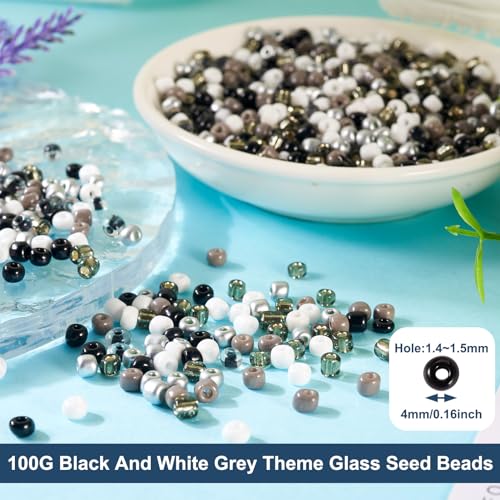 0.22lb 4mm Random Glass Seed Beads 6/0 Mix Rondelle Crystal Pony Beads Bulk Black Brown Seed Bead Kit for Crafts DIY Friendship Bracelets Beading Jewelry Making Supplies - color: Random Black
