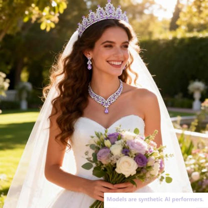 Kamirola Bridal Wedding Tiara Crown Jewelry Set for Women/Brides/Bridesmaids Crystal Jewelry Set for Wedding Prom Party Bridal Crystal Necklace Earrings Bracelet Set(TR60) - color: Silver Purple
