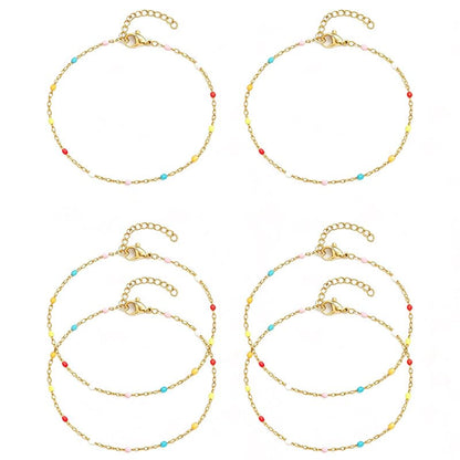 6 PCS Enamel Beaded Chains Bracelet Stainless Steel Link Bracelets | 6.7"+1.18", With Extender Chain, Fashion Jewelry Set, Gift For Women, Colorful, No Fade - color: Colorful Gold