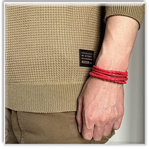 Xusamss Fashion Alloy Buckle Multilayer Leather Wrap Cuff Bracelet,7.5inches - color: Red