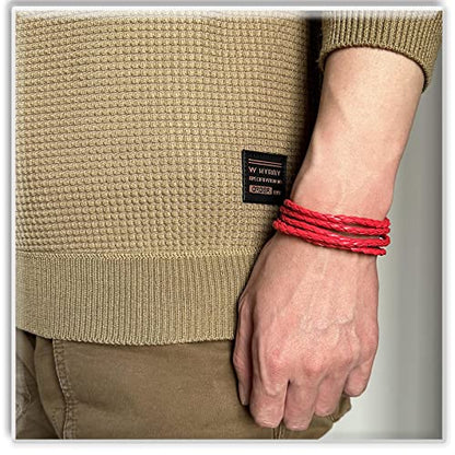 Xusamss Fashion Alloy Buckle Multilayer Leather Wrap Cuff Bracelet,7.5inches - color: Red
