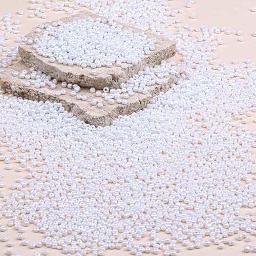 2mm Glass Seed Beads Bulk, Cream White 12/0 Tiny Round Seed Bead, Small Mini Pony Craft Beads for Bracelet Necklace Wrist Jewelry Making Beading Weaving DIY Crafts Supplies - color: Cream White