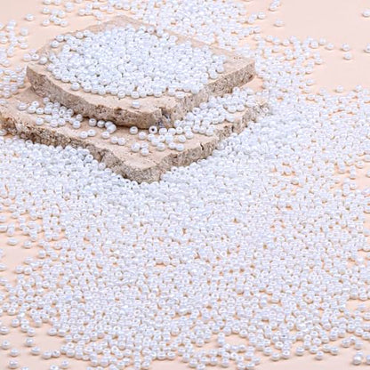 2mm Glass Seed Beads Bulk, Cream White 12/0 Tiny Round Seed Bead, Small Mini Pony Craft Beads for Bracelet Necklace Wrist Jewelry Making Beading Weaving DIY Crafts Supplies - color: Cream White