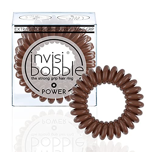 invisibobble Power Traceless Spiral Hair Ties - 3 Pack - Pretzel Brown - Strong Elastic Grip Coil Hair Accessories for Active Women - No Kink, Non Soaking - Gentle for Girls Teens and Thick Hair - color: brown