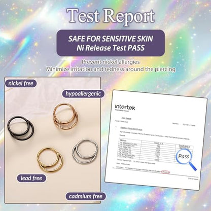 GAGABODY Septum Jewelry 16 Gauge Earrings Double Hoop Daith Earring Surgical Steel Hinged Nose Rings Nose Hoop Helix Tragus Rook Piercing - color: Style5:1pc Black+Smooth Surface