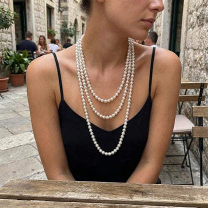 Long Pearl Beaded Necklace Layered Big Small Beads Pearl Necklaces Multi Strand Pearls Necklaces for Women Trendy Jewelry Gift - color: F: 190CM
