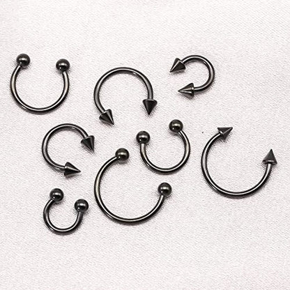 BLISI G23 Solid Titanium Eyebrow Piercing Jewelry, Gold Black Rose Gold Silver Pink Rainbow Eyebrow Rings 16G Curved Barbell,Tiny Vertical Labret Lip Jewelry Rook Piercing Jewelry for Women and Men - color: Black 2