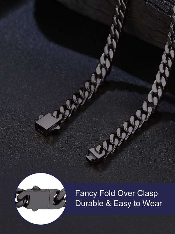 Bandmax Men's Premium Solid Stainless Steel Miami Cuban Link Chain Necklace | Waterproof Tarnish Resistant Chain, Silver Finish/Gold/Black Plated, Easy-open Clasp, 5/7/9/12MM, 18-30 Inches, With Gift Box - color: 03 5MM-Black Plated, size: 26 Inch (66cm)