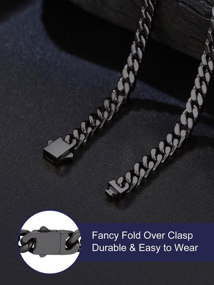 Bandmax Men's Premium Solid Stainless Steel Miami Cuban Link Chain Necklace | Waterproof Tarnish Resistant Chain, Silver Finish/Gold/Black Plated, Easy-open Clasp, 5/7/9/12MM, 18-30 Inches, With Gift Box - color: 03 5MM-Black Plated, size: 28 Inch (71cm,