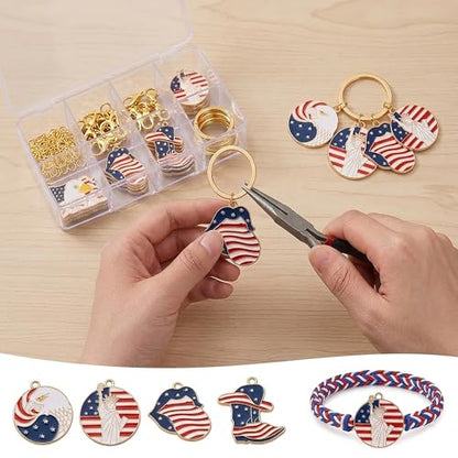 20 Pieces Patriotic USA Enamel Charms Set American Flag Eagle Statue of Liberty Cowboy Boot Designs for Jewelry Making