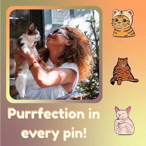 16 pcs Funny Cat Meme Pins – Unique Design & Premium Finish Soft Enamel Lapel Pins Set for Cat Lovers & Collectors