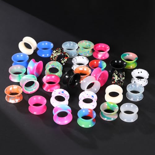 Xpircn 30Pcs Silicone Ear Gauges Flexible Ear Tunnels Plugs Stretchers Expander Double Flared Flesh Ear Piercing Jewelry for Women Men - style: Mixed Color:1/2"(12mm)