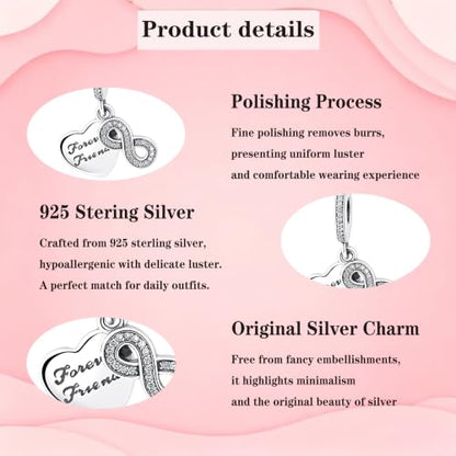 925 Sterling Silver Charms Pendants Mom Heart Dog koi fish Sea Turtle Football Charms for bracelet Pendants Beads Mom Sister Wife Family, Friends, Birthday gifts - style: Forever friend pendant