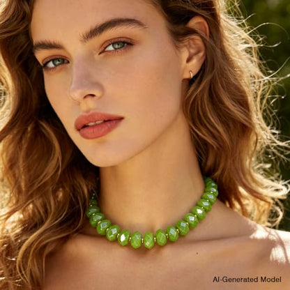 Colorful Chunky Acrylic Beaded Choker Necklaces for Women | Multicolor Faceted Beads, Sturdy Metal Chain, Adjustable Detachable, Lightweight, Summer Boho, Sparkly Statement Jewelry Gift - color: Teal