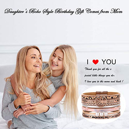 Desimtion Inspirational Tree of Life Boho Leather Wrap Bangle Bracelets for Women, Teen Girl Gifts Trendy Stuff, Fashion Accessories Jewelry Gifts for Women Girls - color: Rose Gold