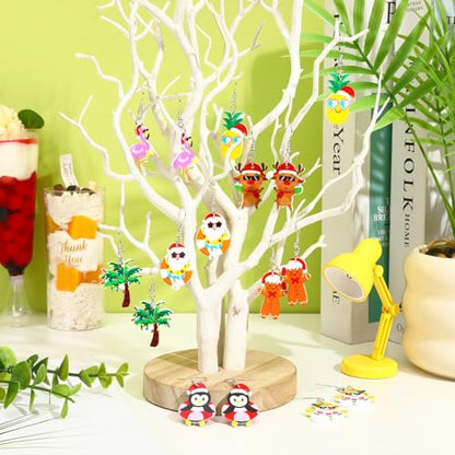 8 Pairs Summer July Christmas Acrylic Earring for Women | Pineapple Tree Santa Claus Earrings, Christmas in Summer Jewelry Gifts Party Accessories, Lightweight Acrylic, Double Side - style: july Christmas