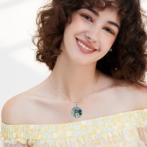 925 Sterling Silver Moon Black Cat Necklace for Women Cat Jewelry - style: D-2 Cat Tree of Life Abalone Necklace