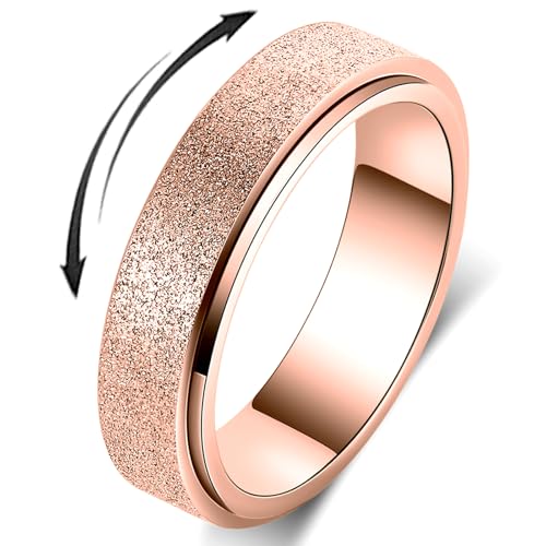 OreilleStar Titanium Stainless Steel Anxiety Ring for Women Men Fidget Spinner Ring, Size 6-12, Width 6MM, 5-Color: Rose Gold-Rainbow-Silver-Black-Blue - color: Rose Gold
