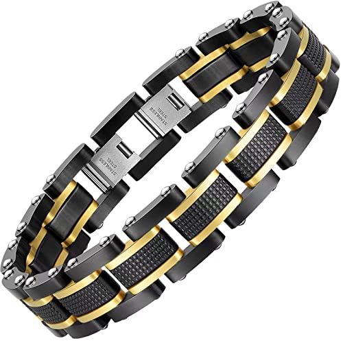 Holizaly Men's Stainless Steel Two Tone Square Link Bracelet, Black and Blue Ion Plated Black - color: Black gold