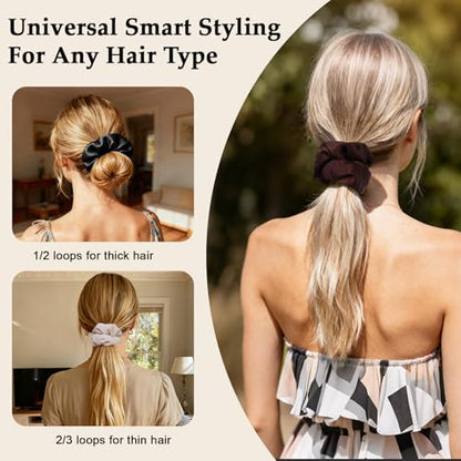 Satin Scrunchies for Women – 8PCS Neutral Silk Hair Ties Set (Black, Blonde, Dark Brown, Light Brown) – No Crease, Frizz-Free, Gentle Elastic Hair Bands, Soft & Stylish Everyday Hair Accessories Gifts - color: Large-Neutral