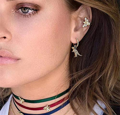 Cute Bee Ear Cuff Earrings 14K Gold Plated CZ Crystal Cartilage Wrap Non Piercing Clip Earring for Women Hypoallergenic