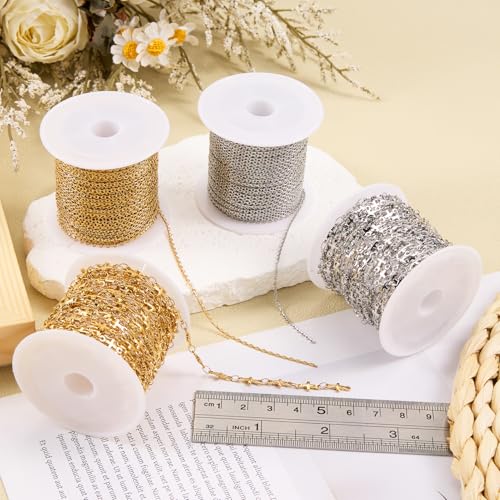 SMYHTGLIF 10 Meters Stainless Steel Jewelry Making Chain Silver Cable Chain | Rolo Chain for Jewelry Making Permanent Jewelry Chain with Lobster Clasps Jump Rings - color: Rolo Silver