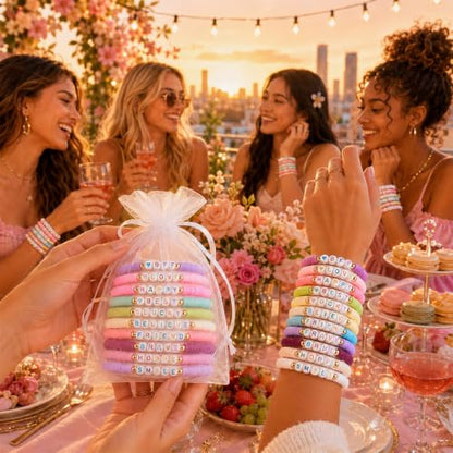gisgfim 112 Pcs Beaded Friendship Bracelets Bulk Surfer Heishi Clay Stretch Y2K Bracelets Colorful Cute Boho Stackable BFF Bestie Inspirational Jewelry for Women Summer Beach Party Favors Style - style: Word