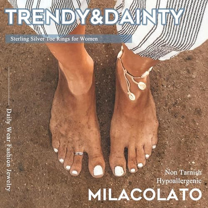MILACOLATO Toe Rings for Women 925 Sterling Silver Adjustable Toe Ring | Adjustable Open Band Toe Rings, Hypoallergenic Ring for Sensitive Skin, Non Tarnished Waterproof Summer Beach Foot Jewelry - color: Band