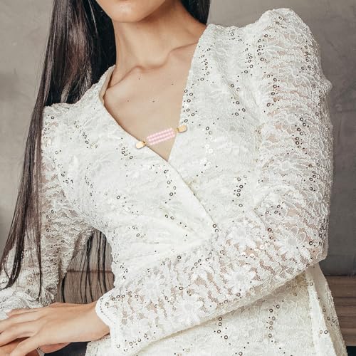 SUPVOX Fashionable Pink Faux Pearl Sweater Clip for Women, Metal Shawl and Cardigan Clasps with Anti-exposure Function, Elegant Clothing Accessory for Daily Wear and Evening Events