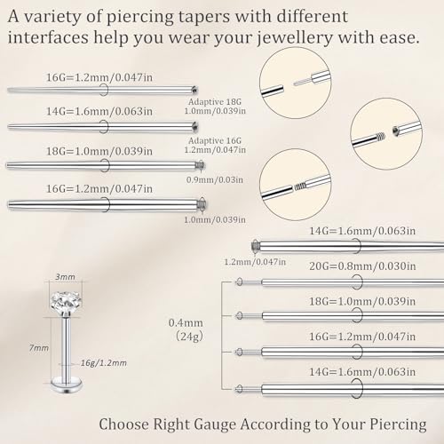 Piercing Taper Ball Grabber Tool Stainless Steel Nose Ear Piercing Kits | Nose Septum Eyebow Helix Conch Tragus Daith Piercing Jewelry Changing Tool,14G 16G 18G 20G Flat Back Earrings Applicator Tool - style: Piercing Taper(14G 16G 18G 20G) + Ball Grabber