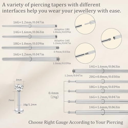 Piercing Taper Ball Grabber Tool Stainless Steel Nose Ear Piercing Kits | Nose Septum Eyebow Helix Conch Tragus Daith Piercing Jewelry Changing Tool,14G 16G 18G 20G Flat Back Earrings Applicator Tool - style: Piercing Taper(14G 16G 18G 20G) + Ball Grabber