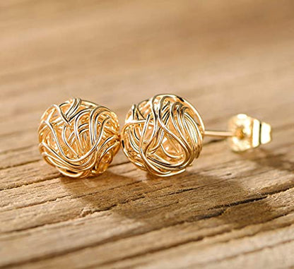 Gold Love Knot Earrings for Women & Girls | Barzel 18K Gold Plated Woven Love Knot Stud Earrings 10mm For Women - Made In Brazil