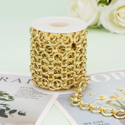 KYUNHOO 13 Feet Embossed Circle Chains Spool for Making Necklace Bracelet | Light Gold Iron Chain Jewelry Making Crafts DIY Supply Jewelry Findings - color: Embossed Circle Gold