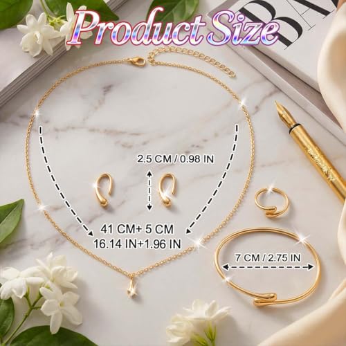 Gold Jewelry Sets Dainty Statement Necklace Earrings Bracelet Ring Set Formal Costume Jewelry for Women