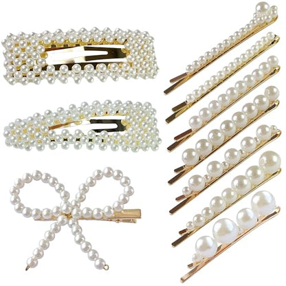 10PCS Pearl Hair Clips Hand -woven hair accessories kit is cute for girls and young ladies.Practical items for women on holidays. (Gold & white 10Pcs) - color: Gold & White 10Pcs