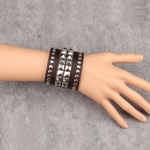 JAOYU Punk Leather Cuff Bracelet Goth Leather Wristband Rock Bracelet Biker Bracelet for Men Leather Armband Black Handmade Jewelry - color: Wide Brown Leather Bracelet