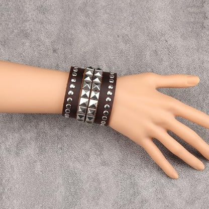 JAOYU Punk Leather Cuff Bracelet Goth Leather Wristband Rock Bracelet Biker Bracelet for Men Leather Armband Black Handmade Jewelry - color: Wide Brown Leather Bracelet