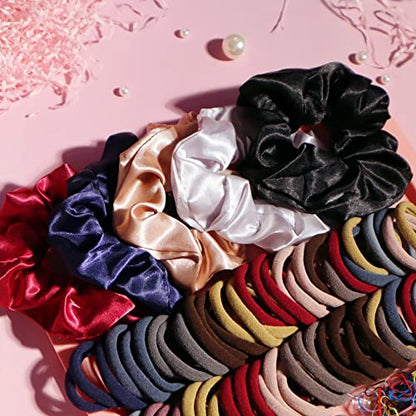 YANRONG 1159PCS Hair Accessories for Woman Set Seamless Ponytail Holders Variety Hair Scrunchies Hair Bands Scrunchy Hair Ties For Thick and Curly (Deep Colour) - color: Deep Colour