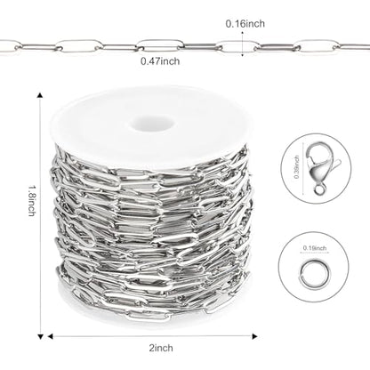 Kyutong 5M Stainless Steel Jewelry Making Chain Roll 4mm Paperclip Chain | 16.4FT Silver Necklace Chains on Spool Paper Clip Link Chains for Crafts DIY Jewelry Findings - color: Silver-6