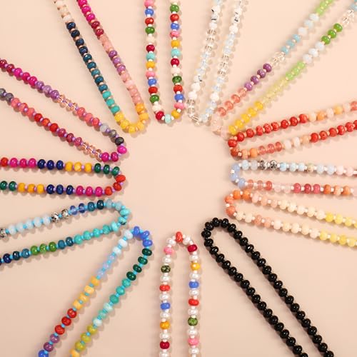 Joya Love Colorful Gemstone Beaded Necklaces For Women Trendy Rainbow Natural Stone Boho Handmade Stainless Steel Waterproof Strand Necklaces Jewelry For Women Gift - color: White pink
